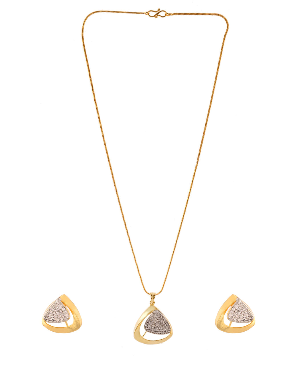 VOJ Gold Polished CZ Stone Studded Geometrical Jewellery Set
