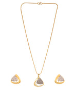 VOJ Gold Polished CZ Stone Studded Geometrical Jewellery Set