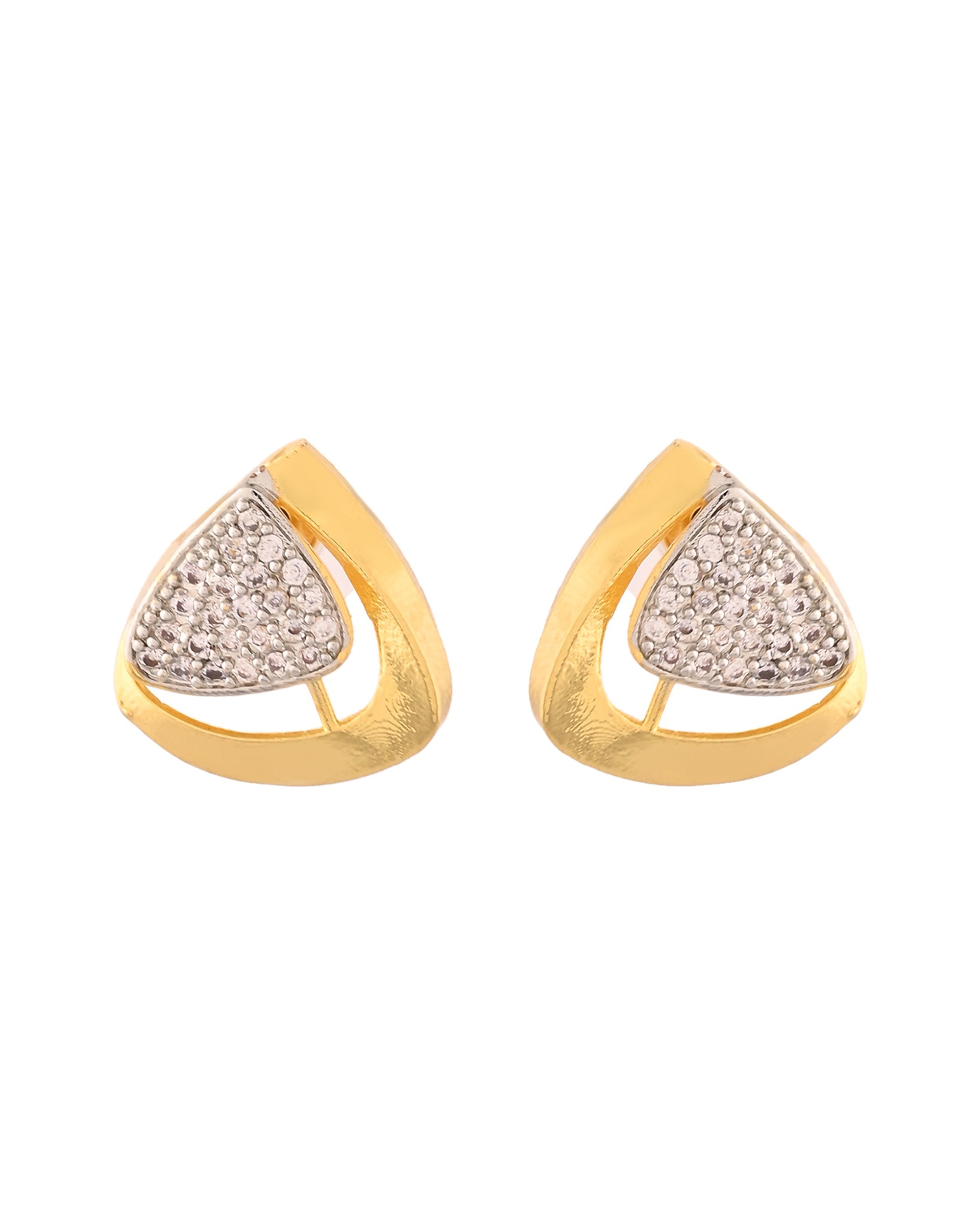 VOJ Gold Polished CZ Stone Studded Geometrical Jewellery Set