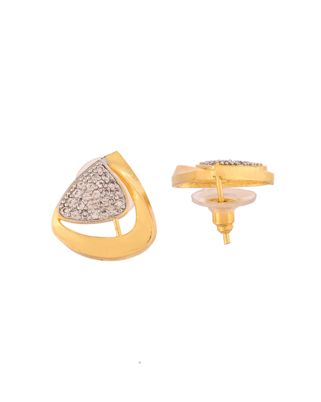 VOJ Gold Polished CZ Stone Studded Geometrical Jewellery Set