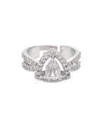 VOJ Silver-Plated AD-Stone-Studded Adjustable Finger Ring