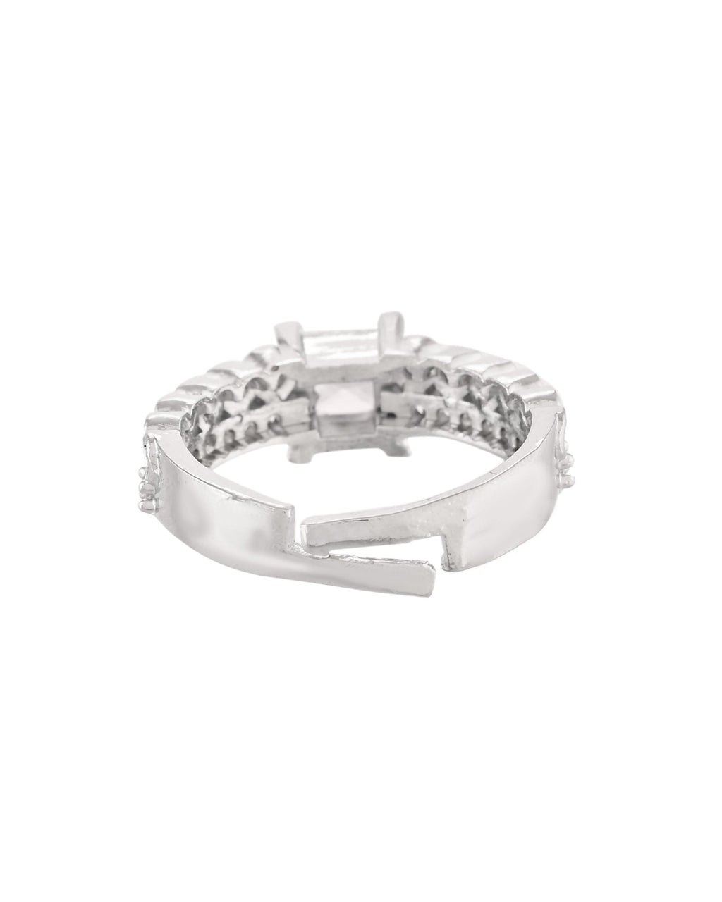 VOJ Silver Plated Cubic Zirconia Studded Finger Ring