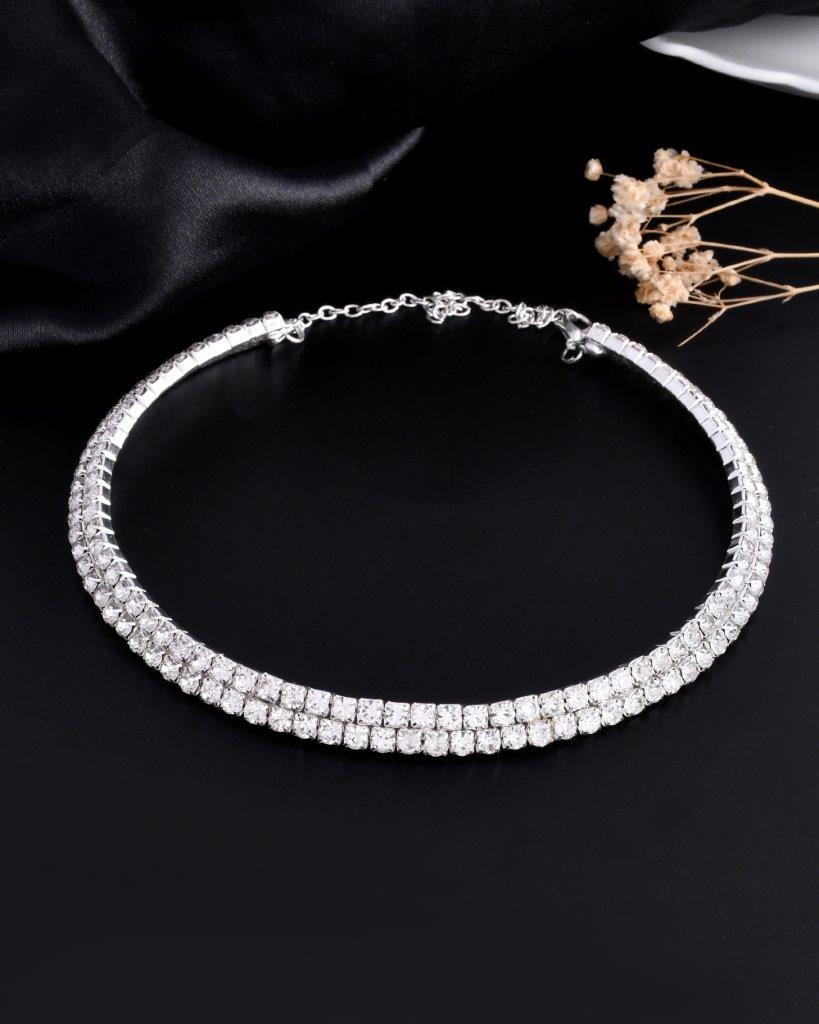VOJ Silver Plated Choker Two Layer Necklace