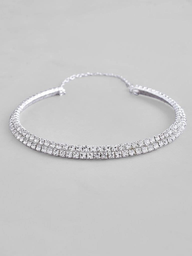 VOJ Silver Plated Choker Two Layer Necklace