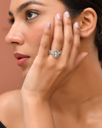 VOJ Silver-Plated Cubic Zirconia Studded Adjustable Finger Ring