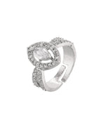 VOJ Silver-Plated Cubic Zirconia Studded Adjustable Finger Ring