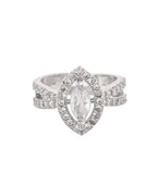 VOJ Silver-Plated Cubic Zirconia Studded Adjustable Finger Ring