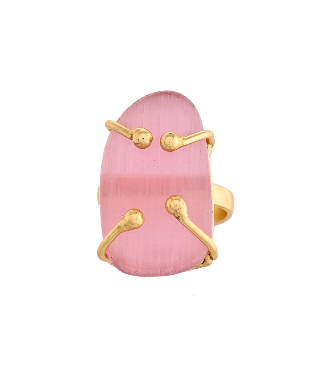 VOJ Stainless Steel Gold Polished Stone-Studded Adjustable Finger Ring