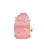VOJ Stainless Steel Gold Polished Stone-Studded Adjustable Finger Ring