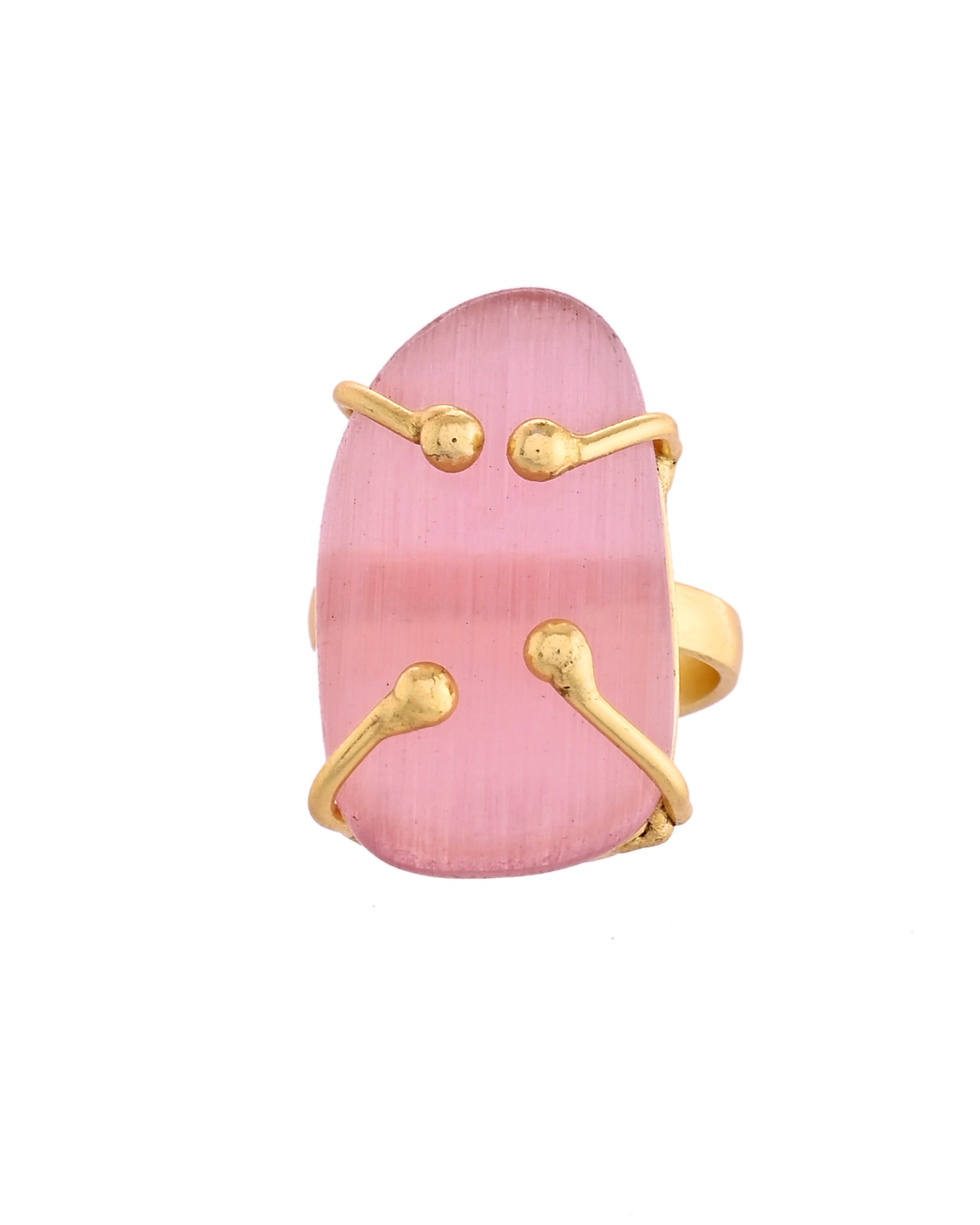 VOJ Stainless Steel Gold Polished Stone-Studded Adjustable Finger Ring