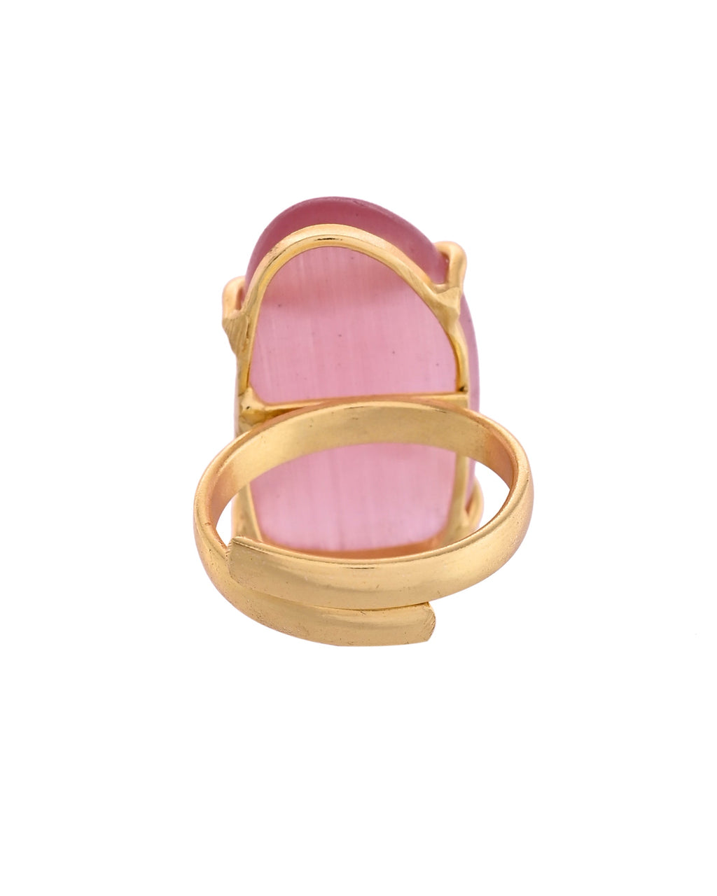 VOJ Stainless Steel Gold Polished Stone-Studded Adjustable Finger Ring