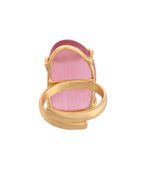 VOJ Stainless Steel Gold Polished Stone-Studded Adjustable Finger Ring