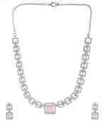 VOJ Silver Plated AD-Stone Studded Square Shaped Jewellery Set