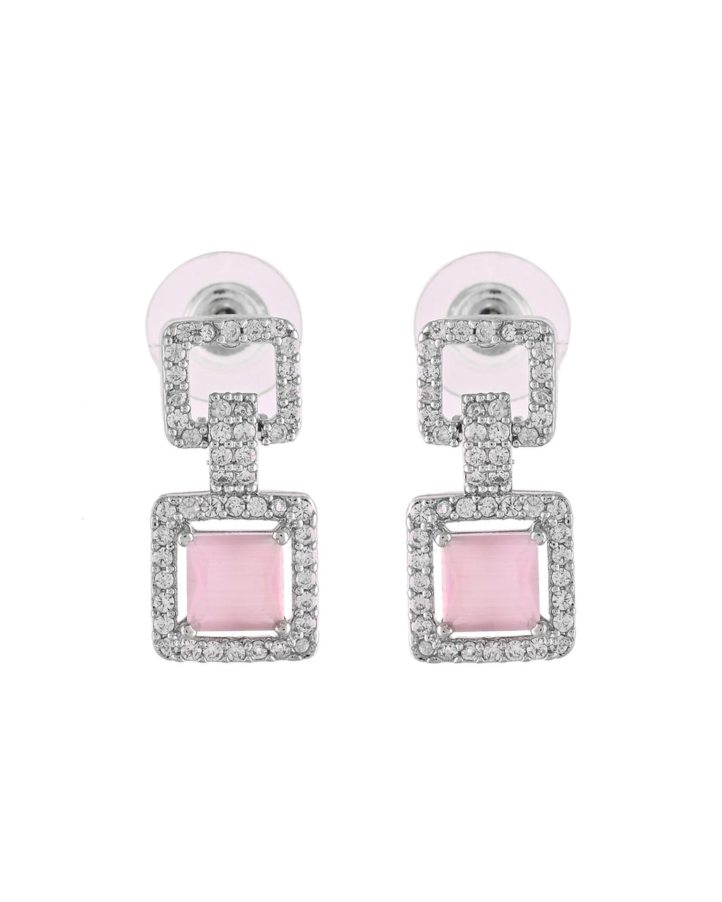VOJ Silver Plated AD-Stone Studded Square Shaped Jewellery Set