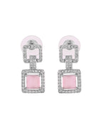 VOJ Silver Plated AD-Stone Studded Square Shaped Jewellery Set