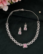 VOJ Silver Plated AD-Stone Studded Square Shaped Jewellery Set
