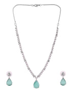 VOJ Silver Plated Sea Green Stone Studded Necklace Set