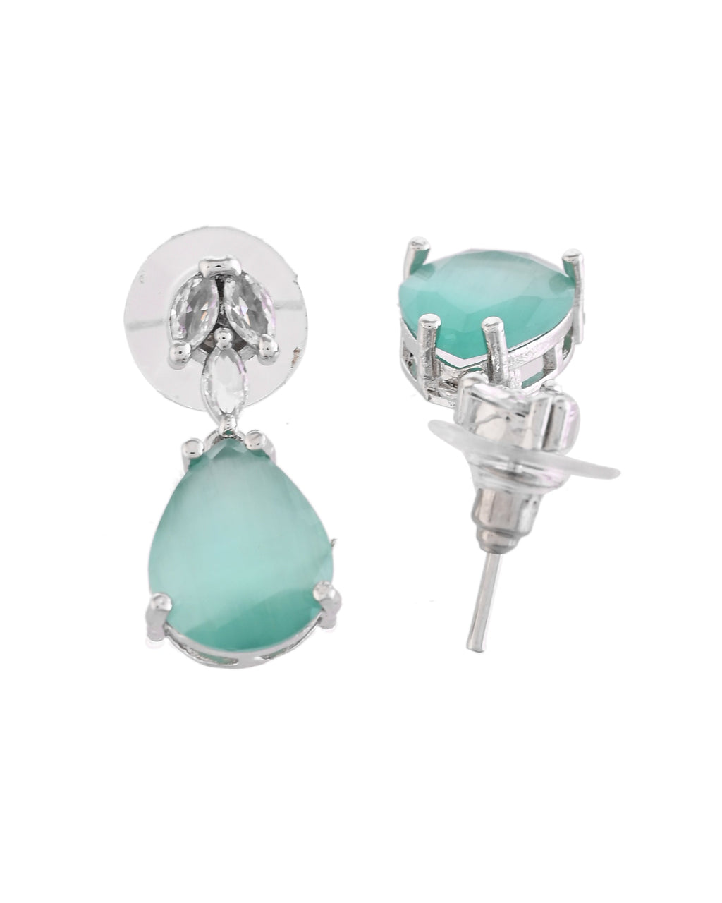 VOJ Silver Plated Sea Green Stone Studded Necklace Set