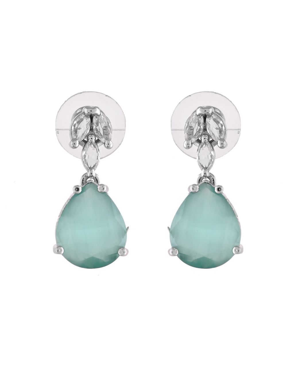 VOJ Silver Plated Sea Green Stone Studded Necklace Set