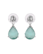VOJ Silver Plated Sea Green Stone Studded Necklace Set