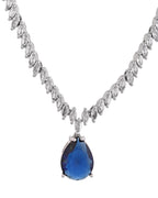 VOJ Silver Plated Blue Stone Studded Necklace Set