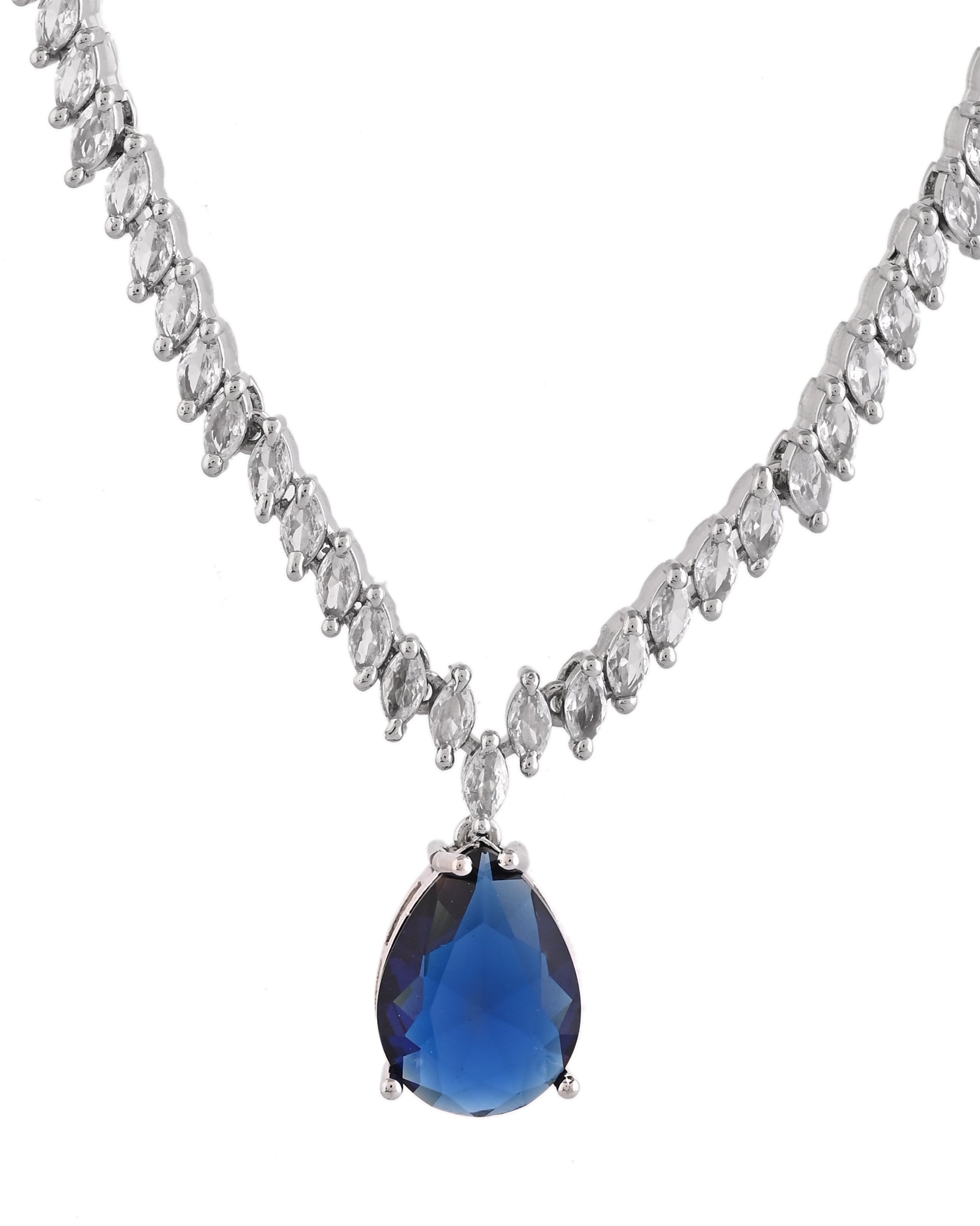 VOJ Silver Plated Blue Stone Studded Necklace Set