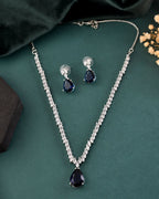 VOJ Silver Plated Blue Stone Studded Necklace Set