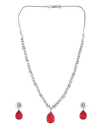 VOJ Silver Plated Red Stone Studded Necklace Set