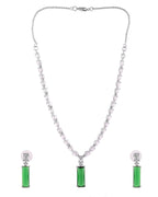 VOJ Silver Plated Green Stone Studded Necklace Set
