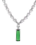 VOJ Silver Plated Green Stone Studded Necklace Set