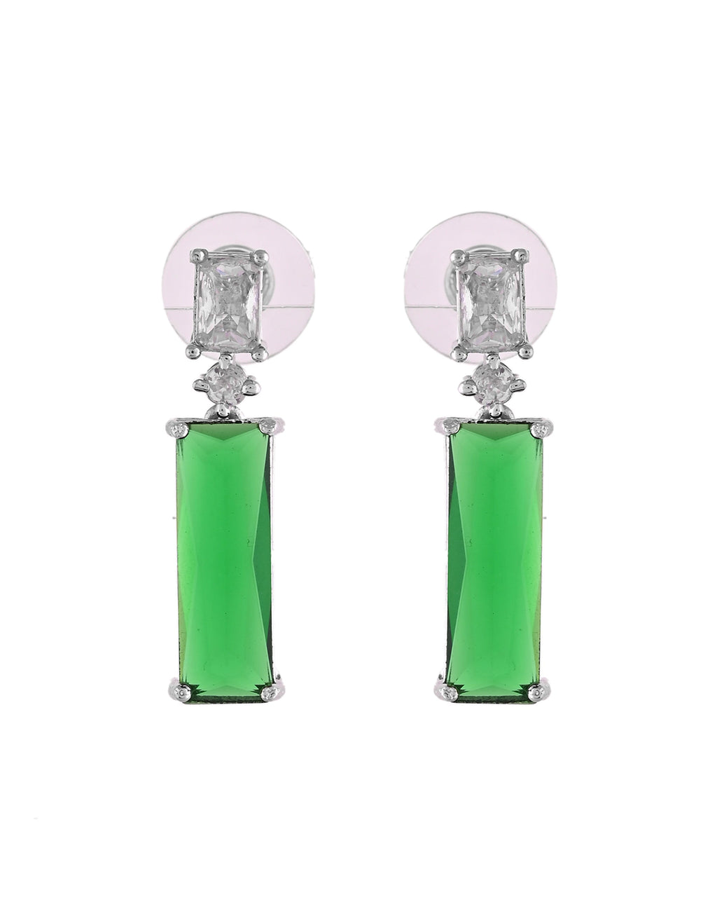VOJ Silver Plated Green Stone Studded Necklace Set
