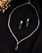 VOJ Silver Plated Green Stone Studded Necklace Set