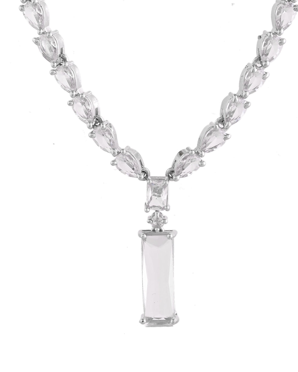 VOJ Silver Plated White Stone Studded Necklace Set