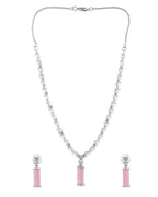 VOJ Silver Plated Baby Pink Stone Studded Necklace Set