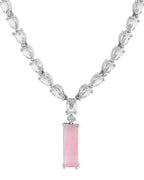 VOJ Silver Plated Baby Pink Stone Studded Necklace Set
