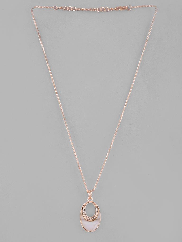 VOJ Rose Gold-Polished Oval Pandent Chain