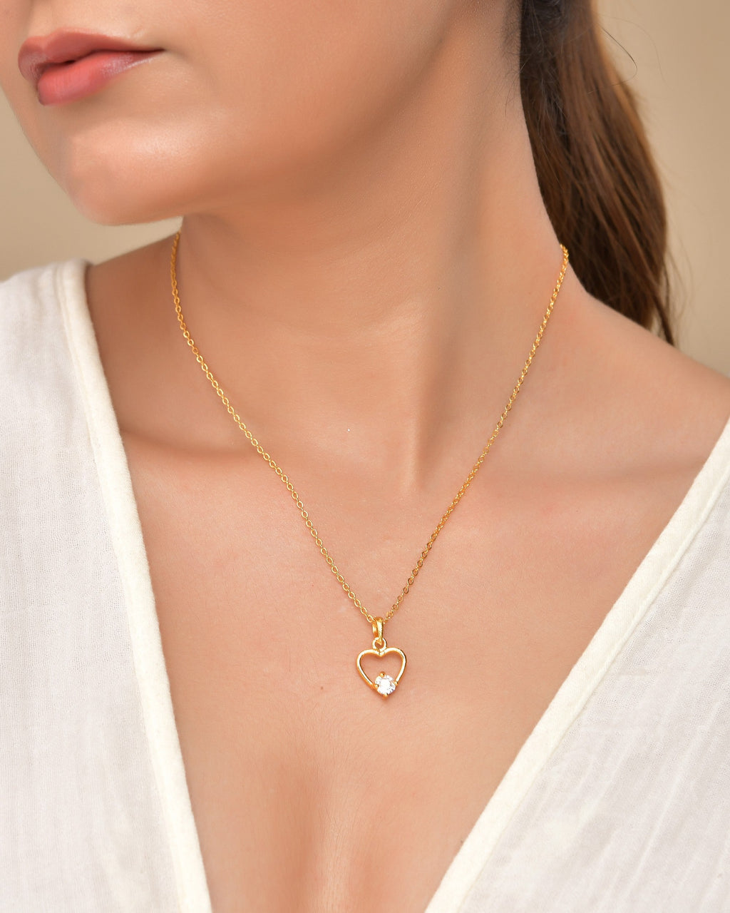 VOJ Gold Polished Stainless Steel Chain With Stone Studded Pendant - Distacart