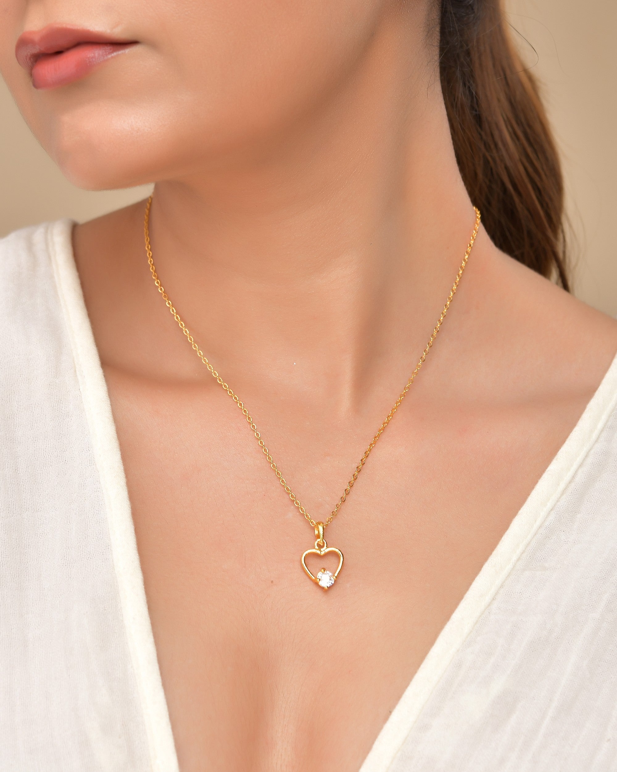 VOJ Gold Polished Stainless Steel Chain With Stone Studded Pendant - Distacart