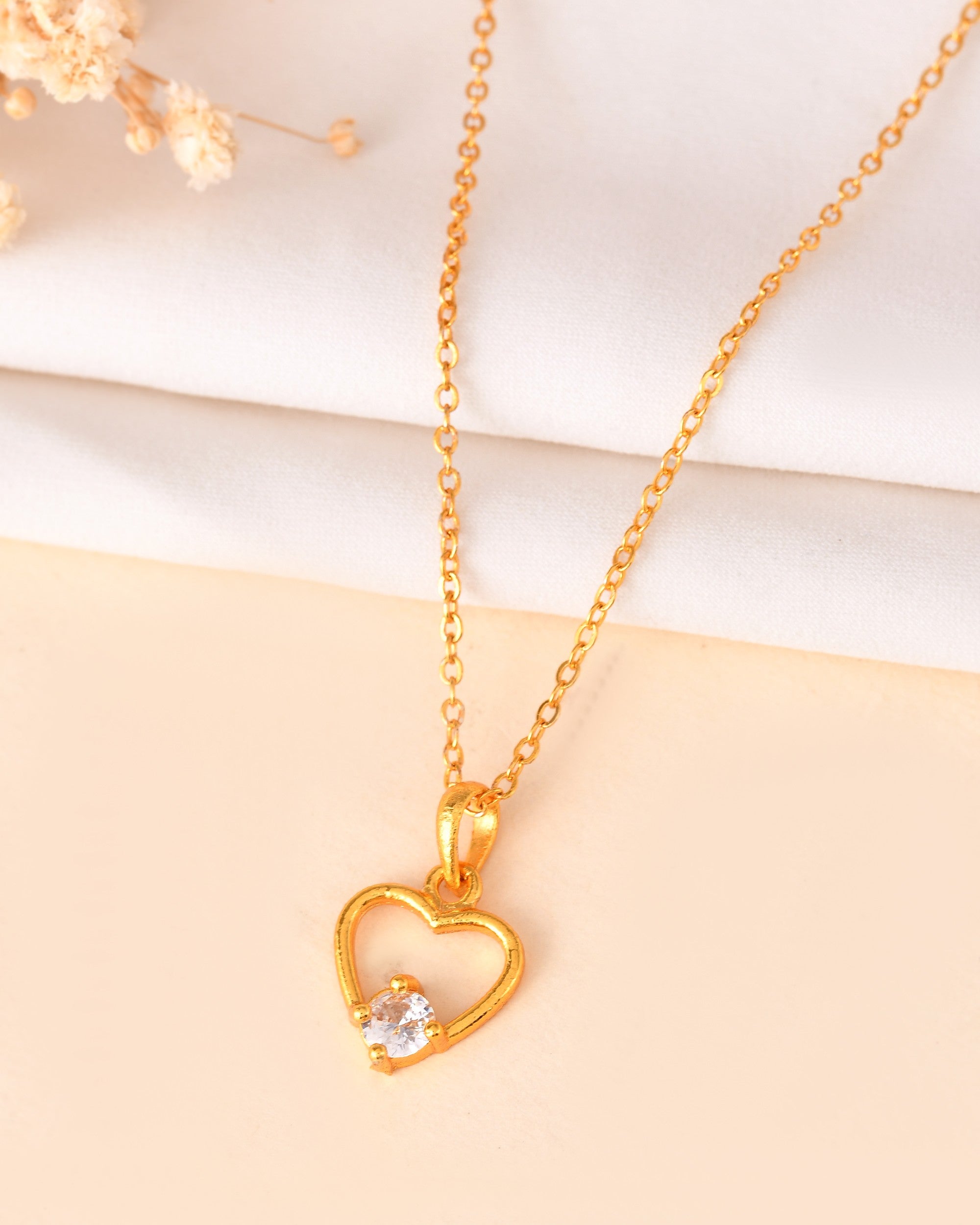 VOJ Gold Polished Stainless Steel Chain With Stone Studded Pendant - Distacart