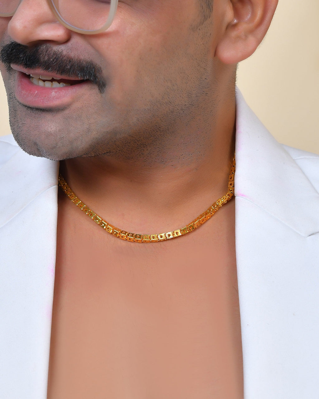 VOJ Men Stainless Steel Gold Polished Square Shaped Chain - Distacart