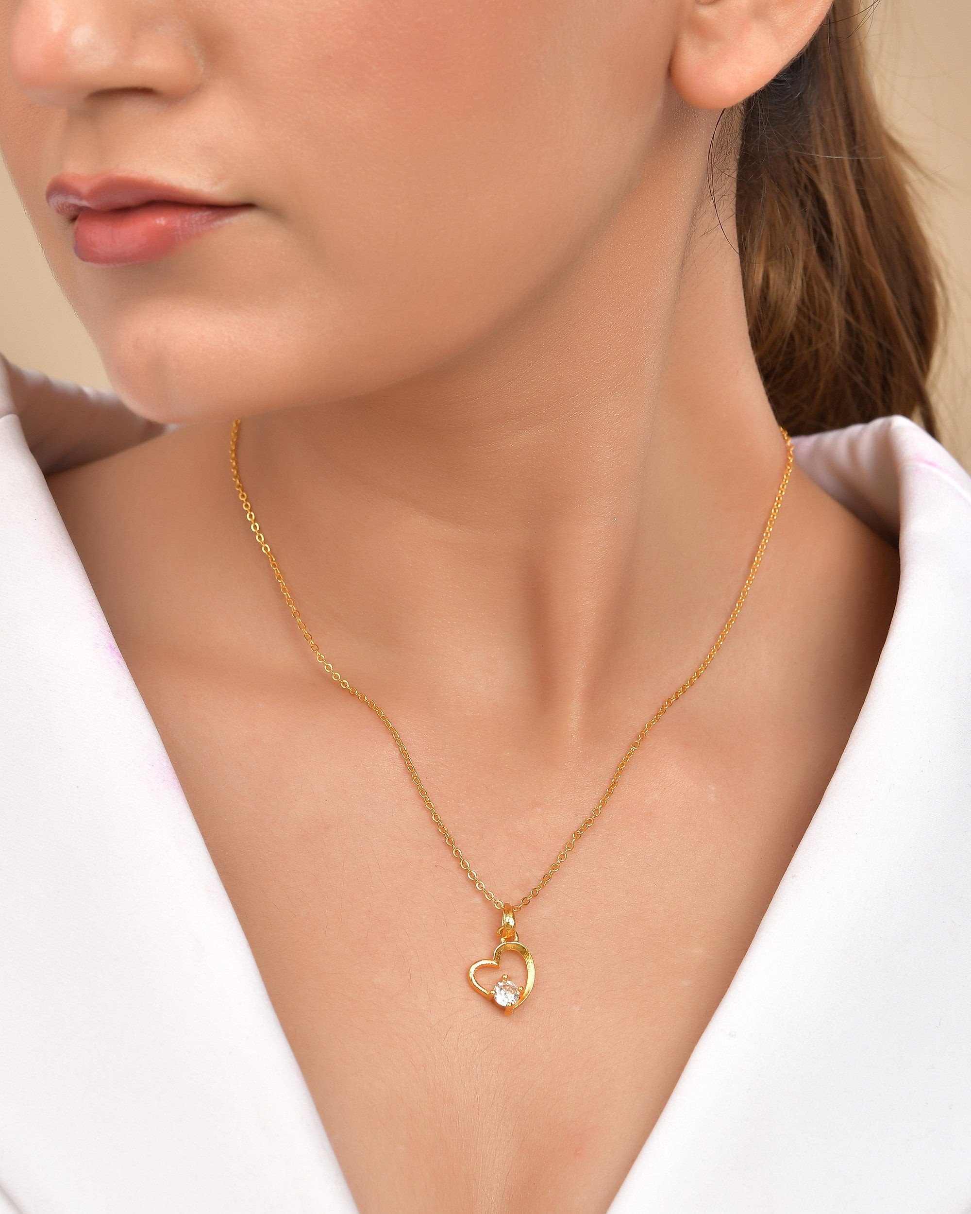 VOJ Gold Polished Chain With Heart Shaped Stone Studded Pendant - Distacart