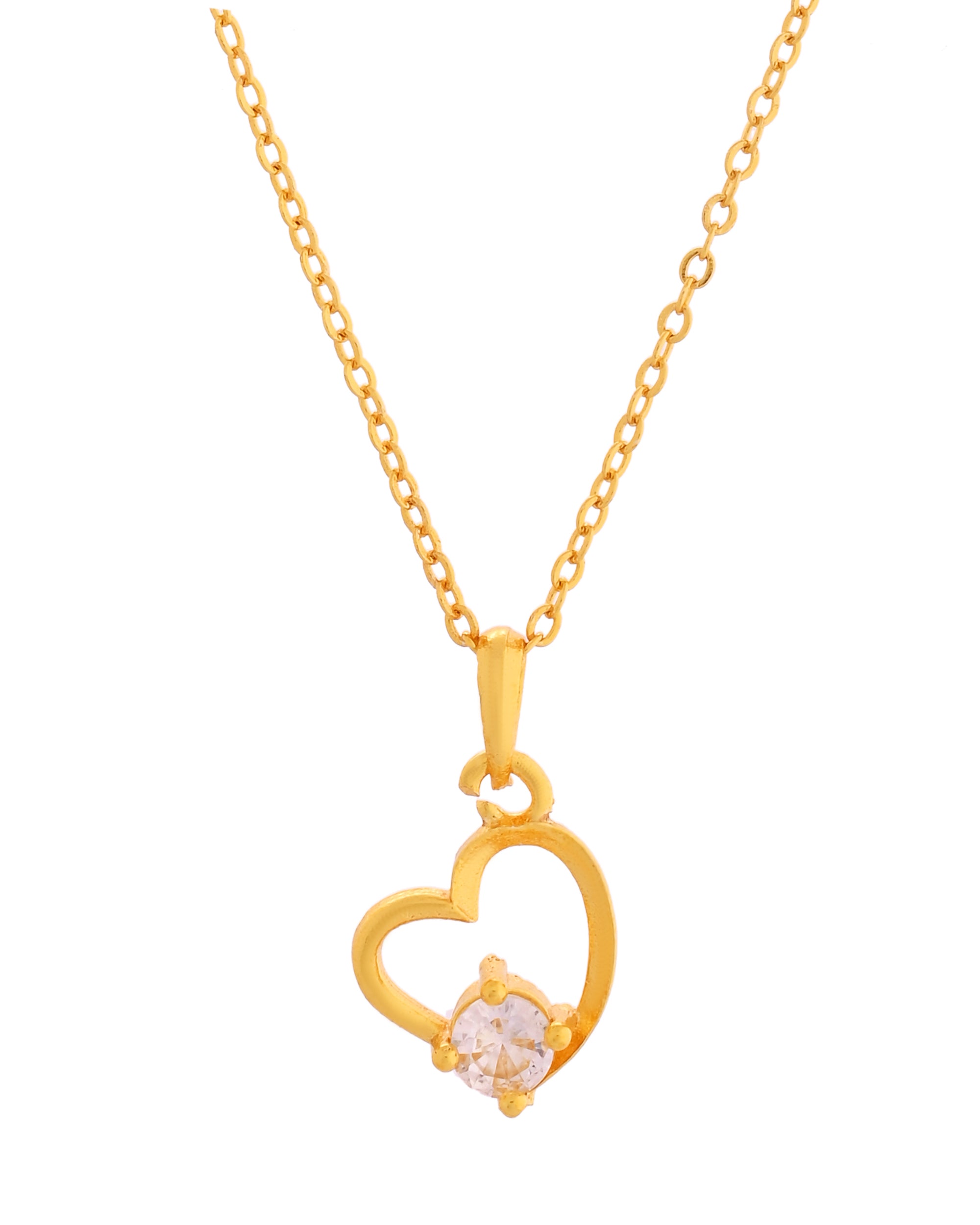 VOJ Gold Polished Chain With Heart Shaped Stone Studded Pendant - Distacart