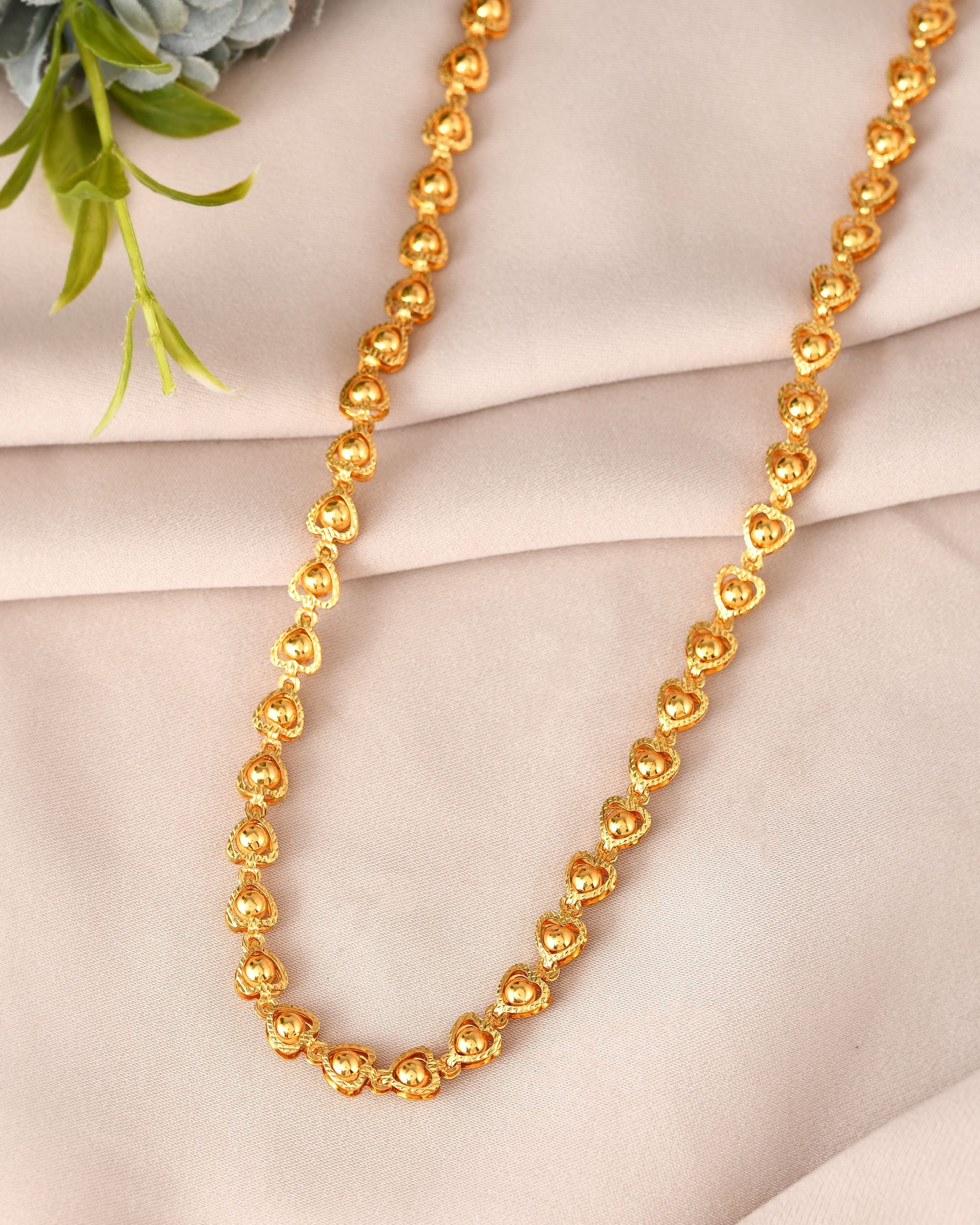 VOJ Gold Polished Heart Shaped Simple Chain For Women - Distacart