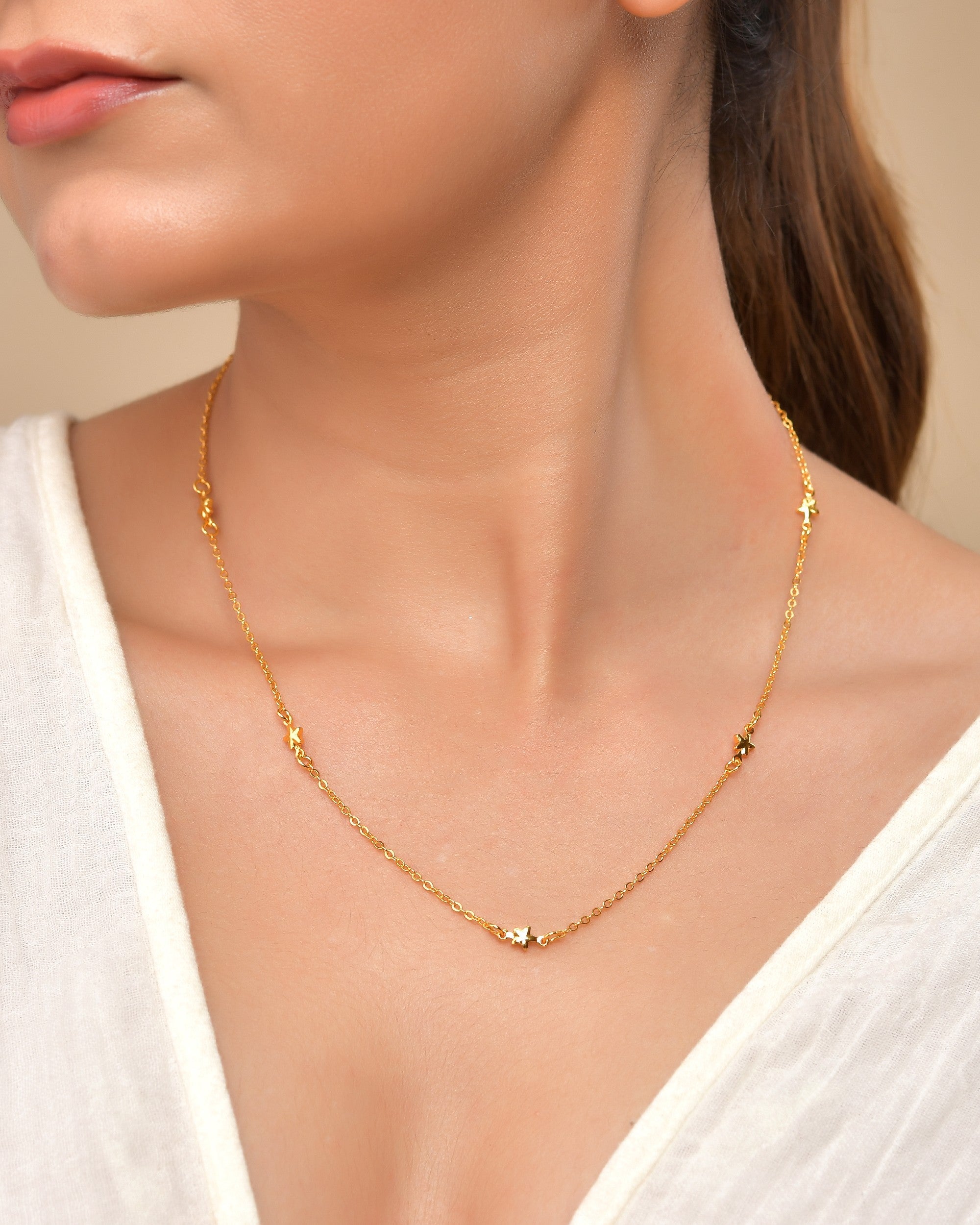 VOJ Gold Polished Star Shaped Minimal Chain For Women - Distacart
