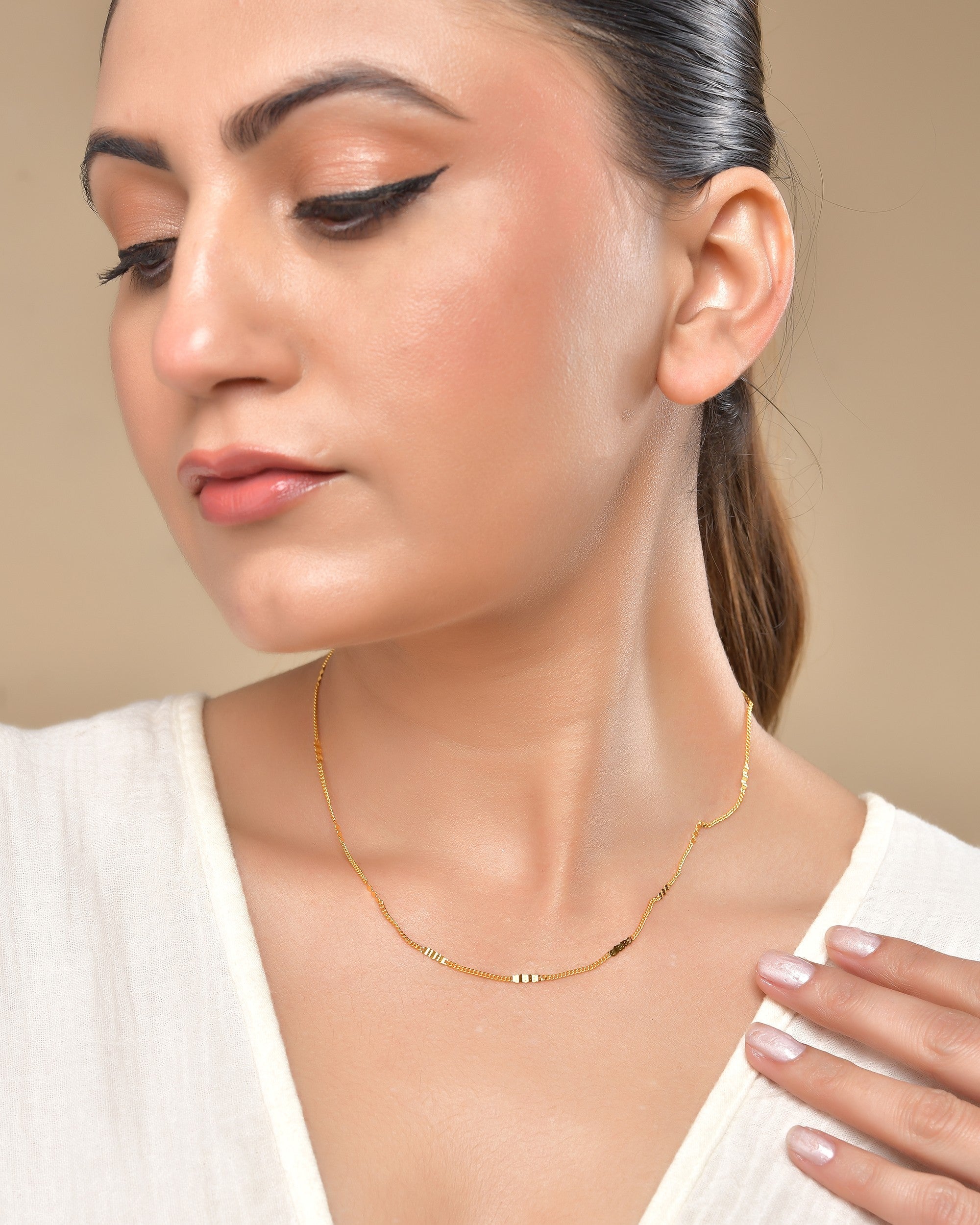 VOJ Women Stainless Steel Gold Polished Minimal Pipe Chain - Distacart