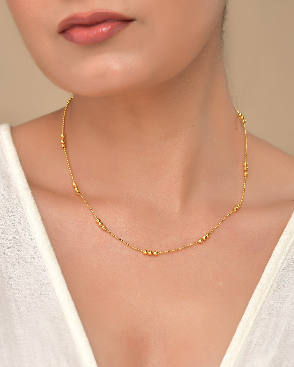 VOJ Women Gold Polished Stainless Steel Minimal Ball Chain - Distacart