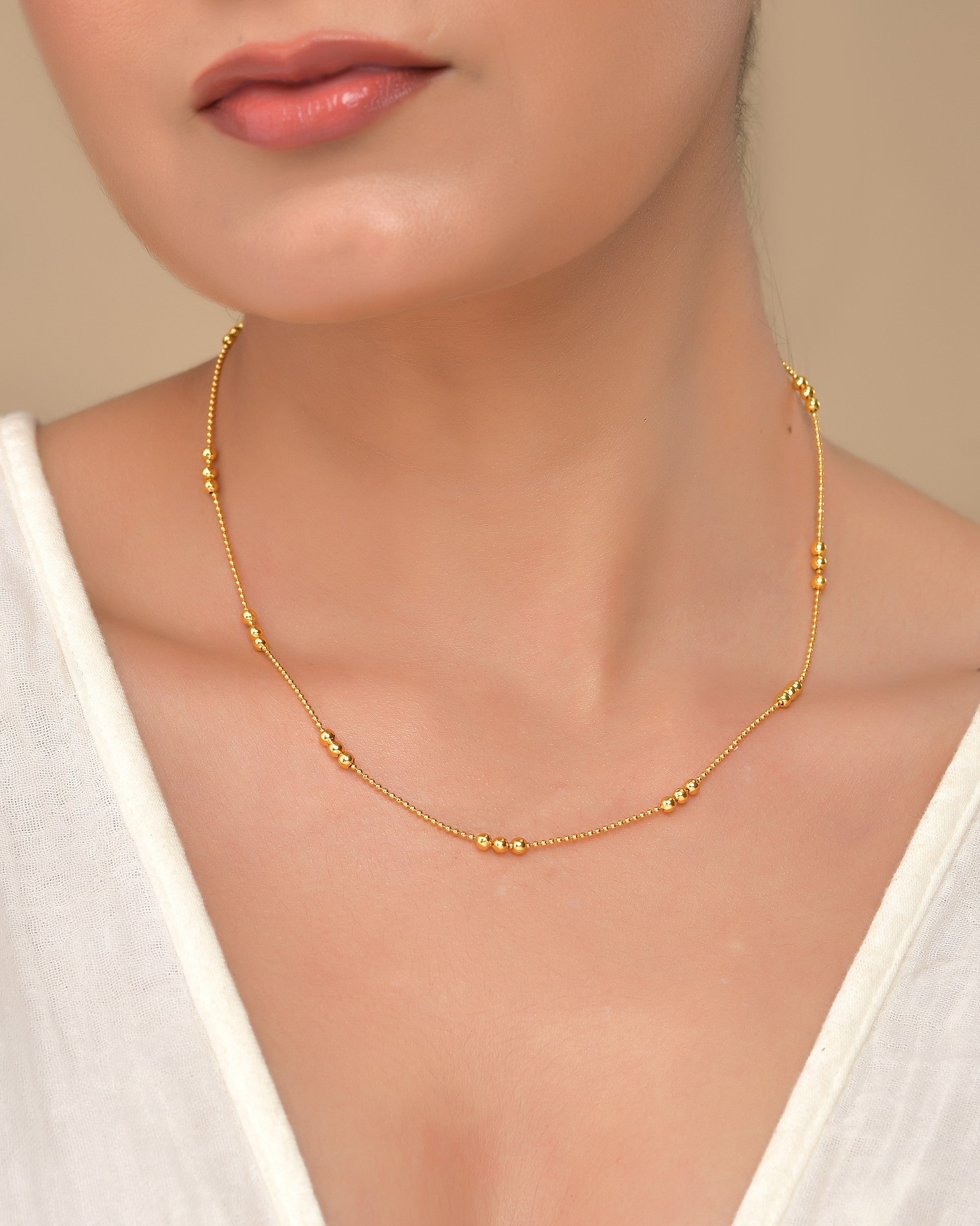 VOJ Women Gold Polished Stainless Steel Minimal Ball Chain - Distacart