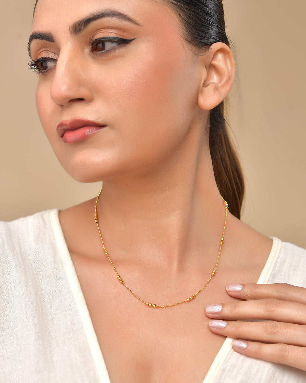 VOJ Women Gold Polished Stainless Steel Minimal Ball Chain - Distacart