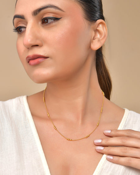 VOJ Women Gold Polished Stainless Steel Minimal Ball Chain