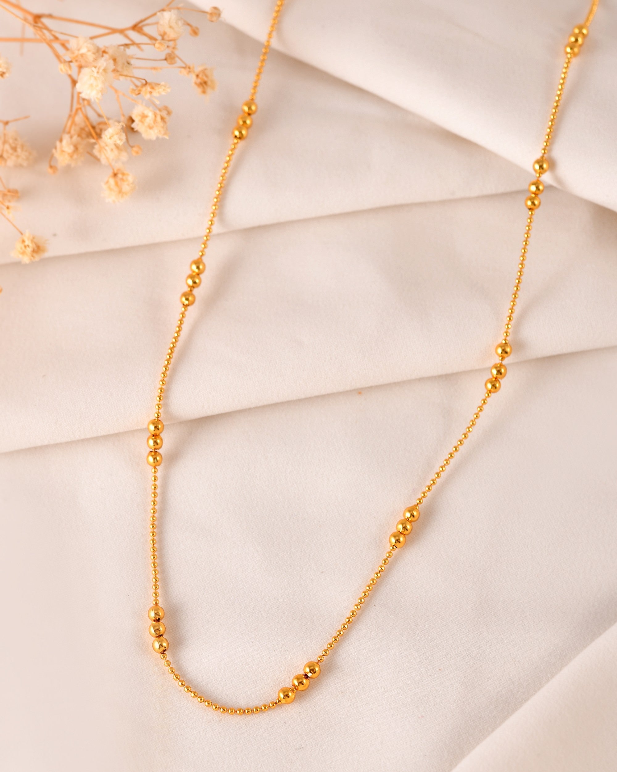 VOJ Women Gold Polished Stainless Steel Minimal Ball Chain - Distacart